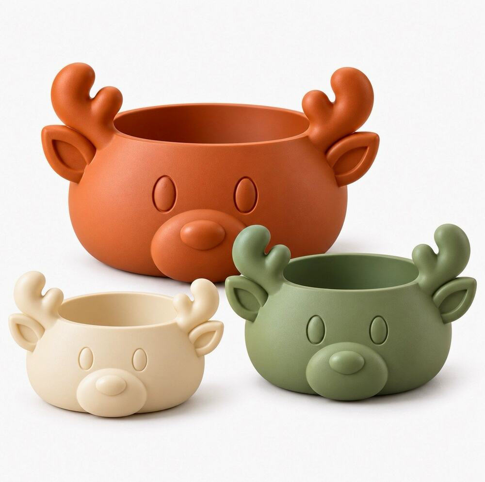 Reindeer Shaped Decorative Bowl Set of 3, Multicolor Reindeer Bowls